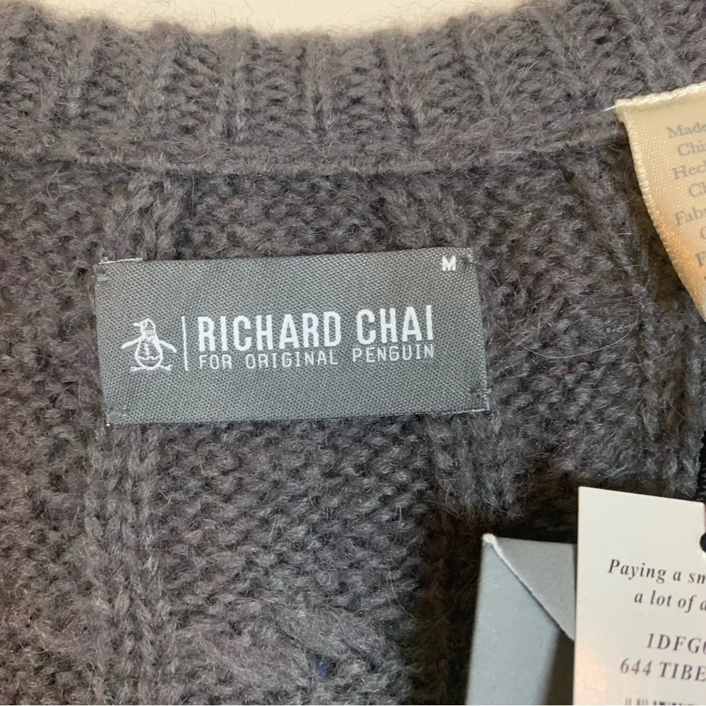 Richard Chai for Original Penguin Mens Chunky Knit Stripe Cardigan-M